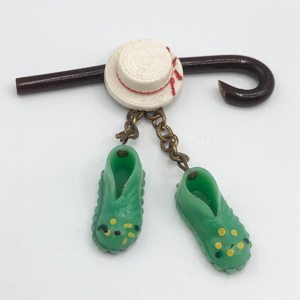 Vintage Cane Tophat Hat Shoes Charm Brooch Pin